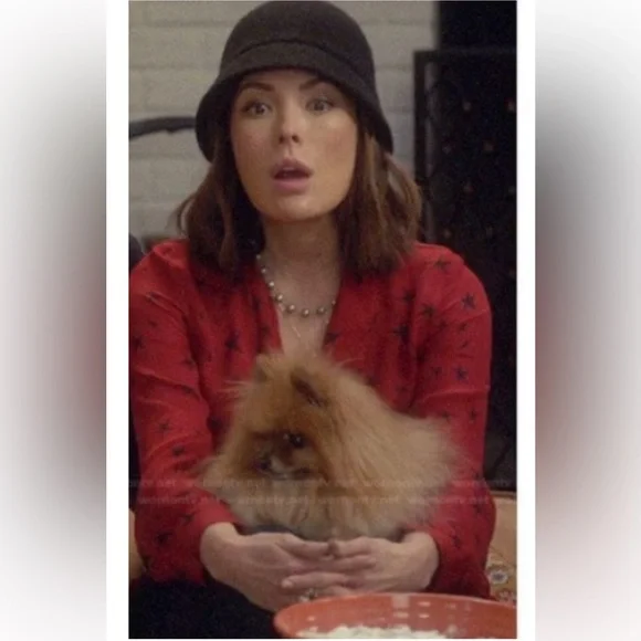 L’Agence 100% Silk Buttondown Red Black Star Women's Top Blouse Shirt Celestial - Picture 7 of 13